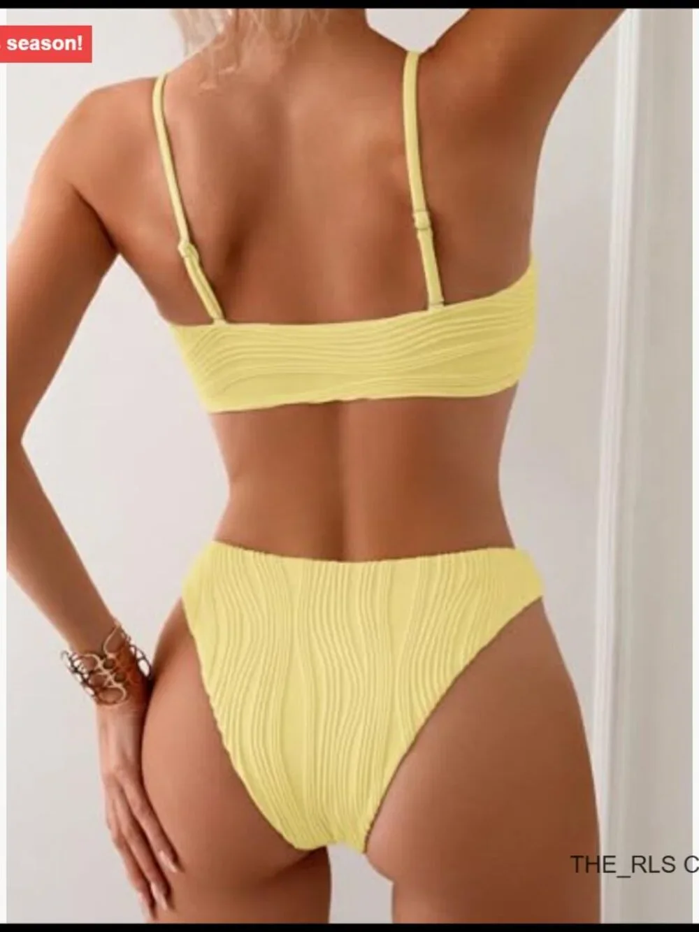 Ribbed Bikini Set with U Wire Adjustable Spaghetti Straps Ruched Two Piece